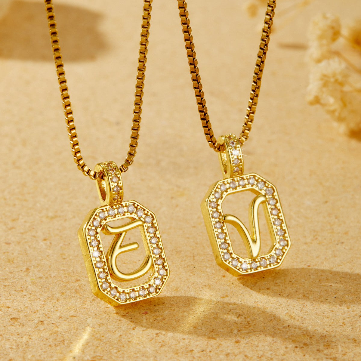 Crystal Initial Octagon Necklace