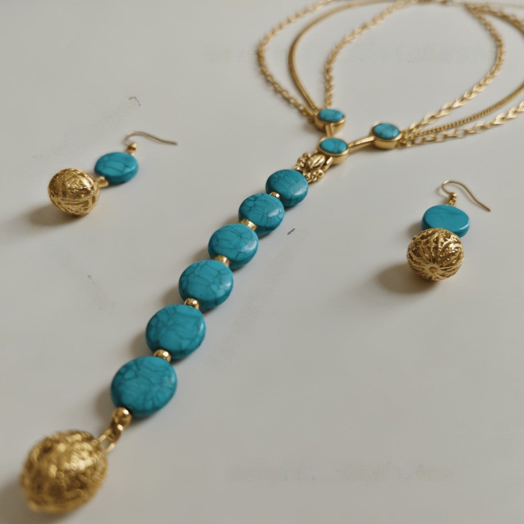 Turquoise Bead & Hollow Ball Jewelry Set