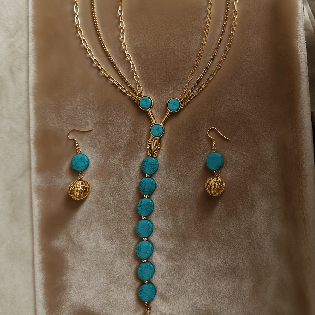 Turquoise Bead & Hollow Ball Jewelry Set