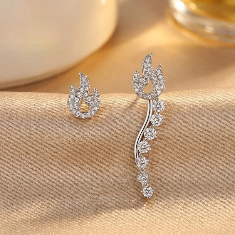 Crystal Flame Asymmetrical Earrings