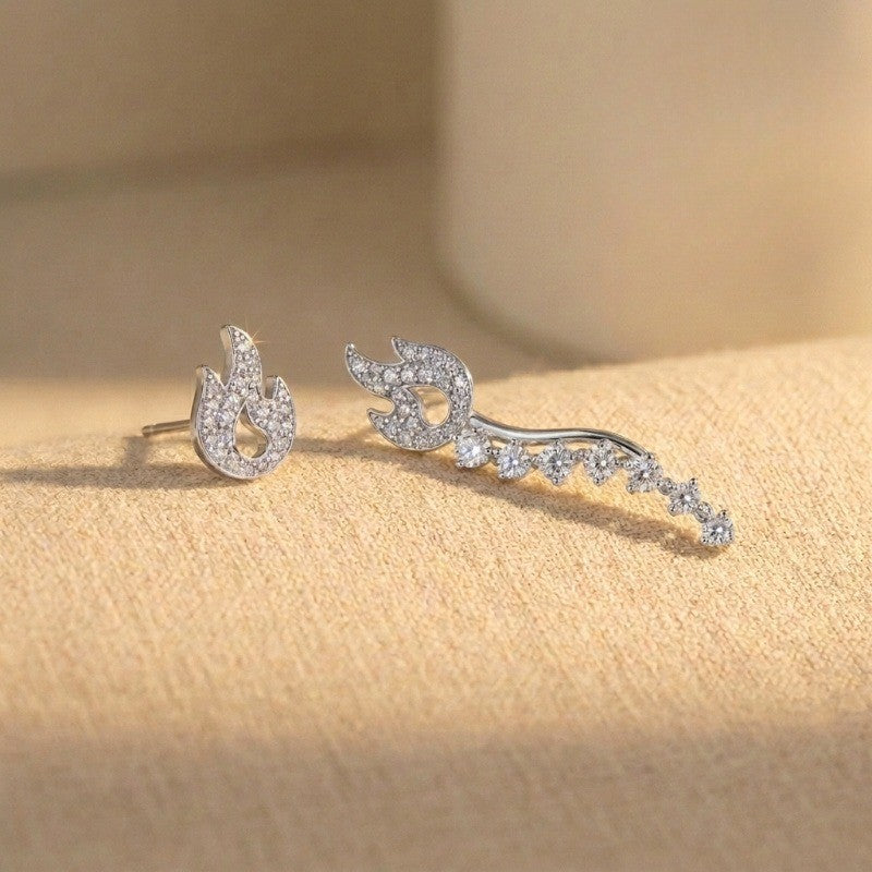 Crystal Flame Asymmetrical Earrings