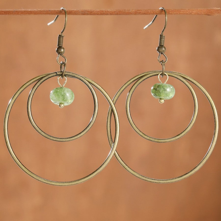 Double Hoop Green Stone Earrings