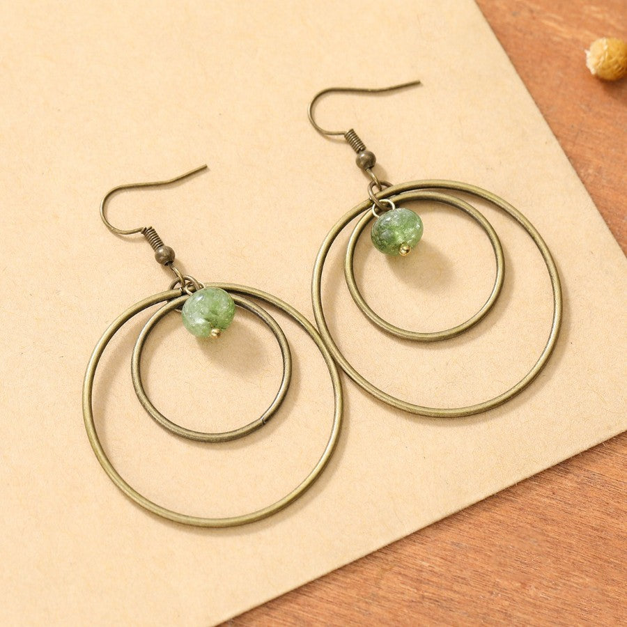Double Hoop Green Stone Earrings