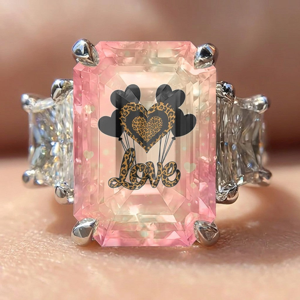 Pink Crystal Love Balloon Ring