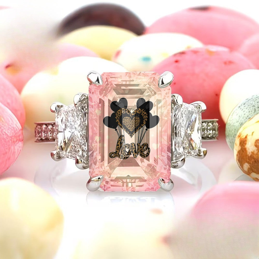 Pink Crystal Love Balloon Ring