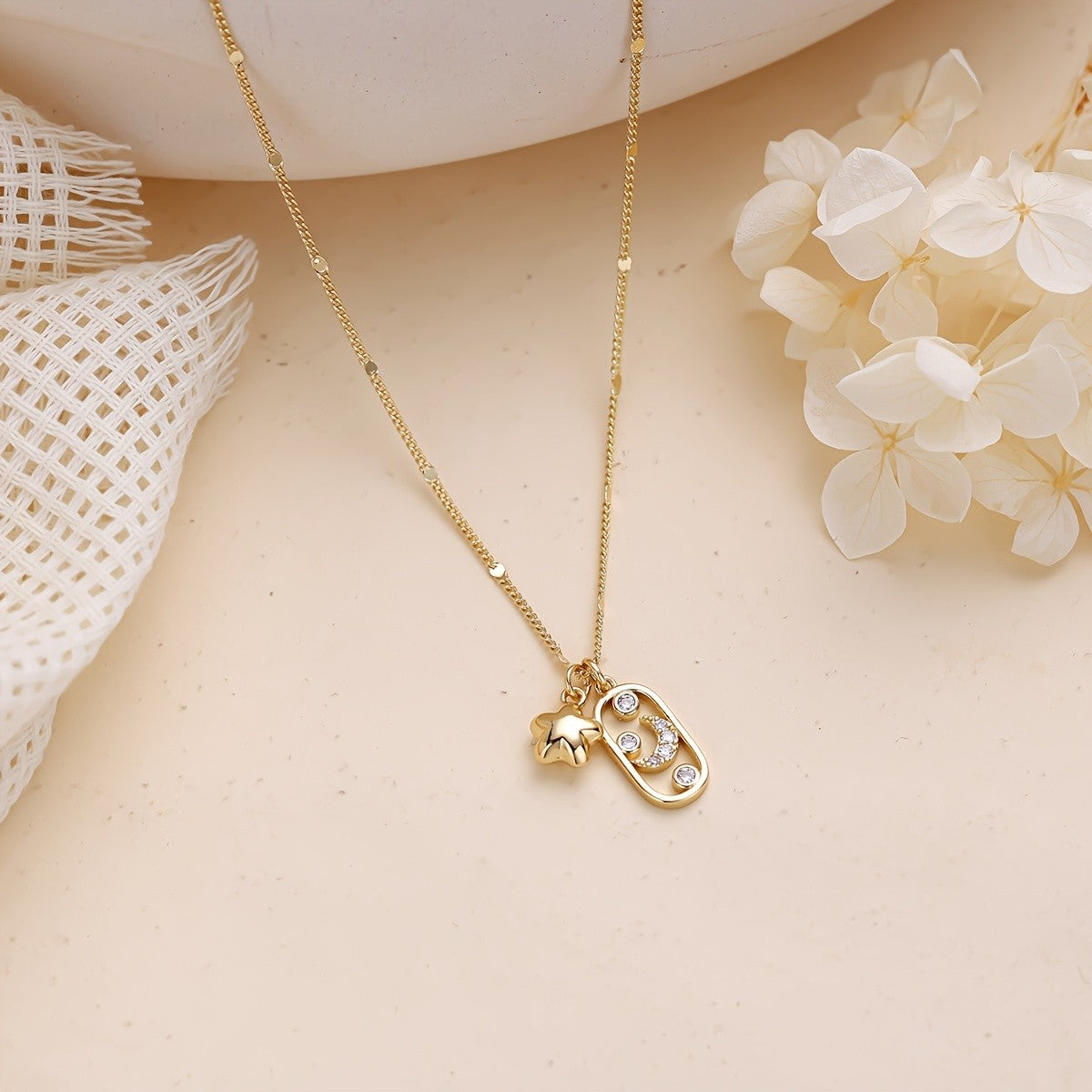 Star & Crescent Crystal Pendant Necklace