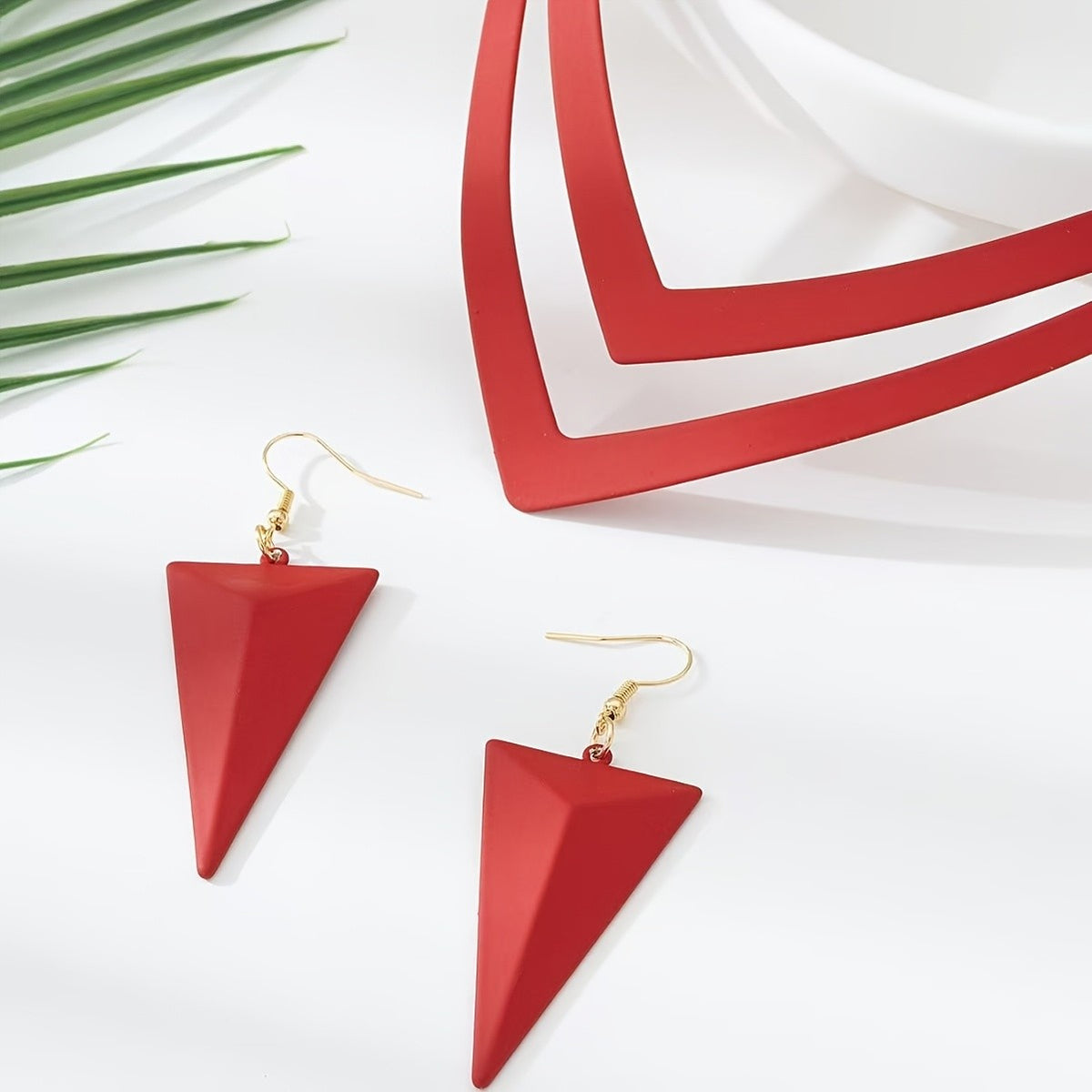 Red V-Shape Choker & Triangle Earring Set