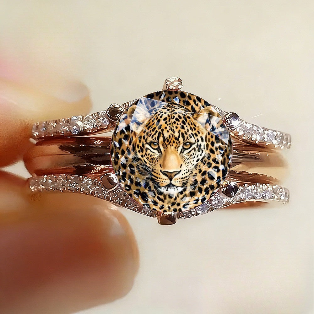 Leopard Portrait Crystal Ring