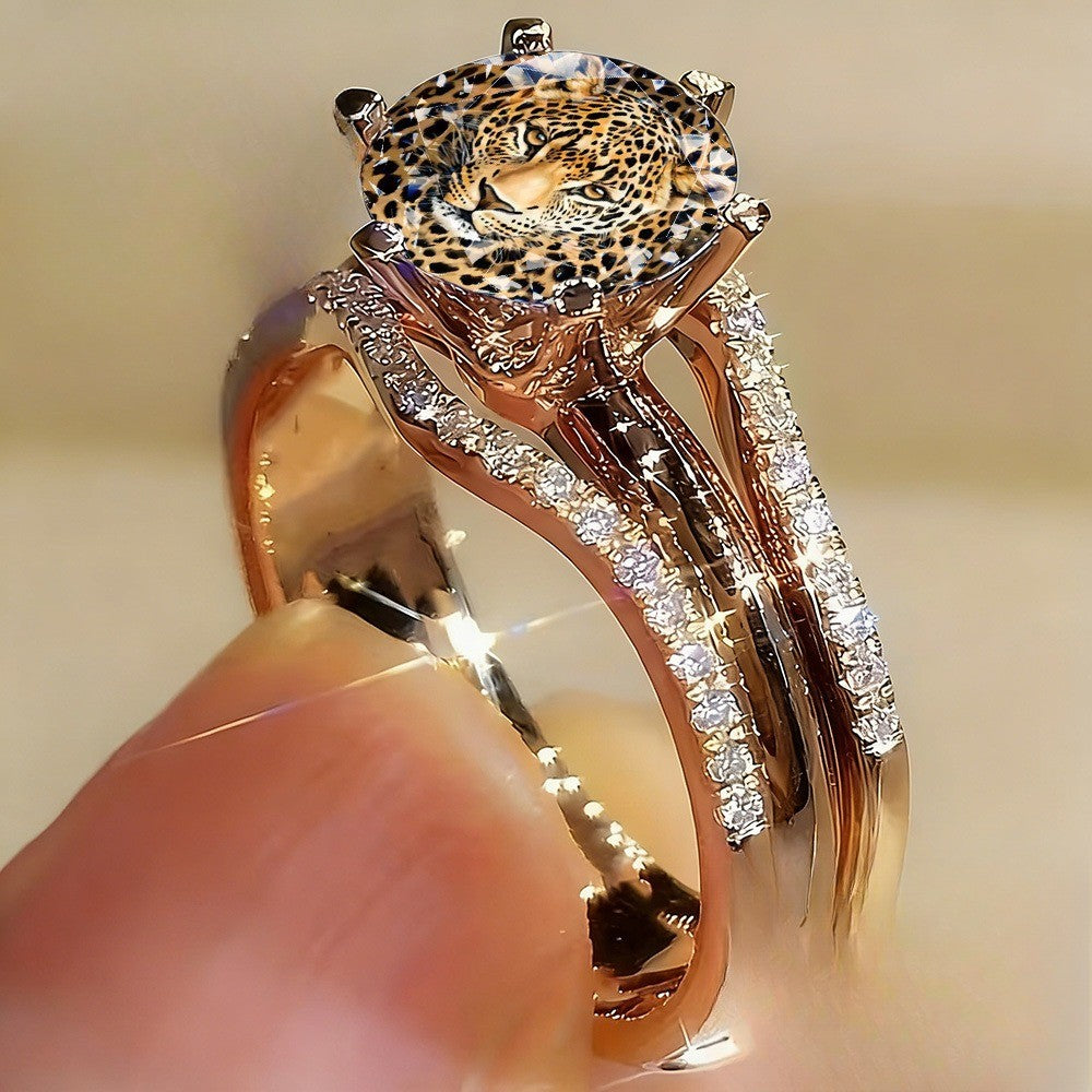 Leopard Portrait Crystal Ring