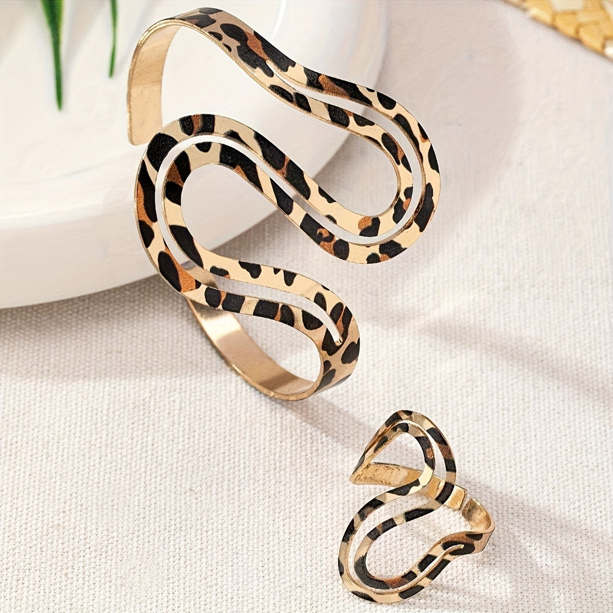 Leopard Twist Bracelet & Ring Set