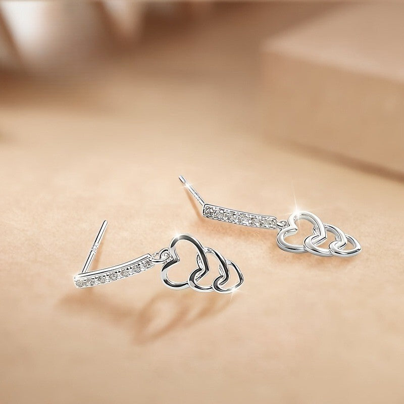 Triple Heart Bar Drop Earrings