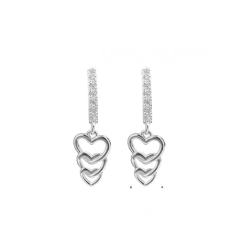 Triple Heart Bar Drop Earrings