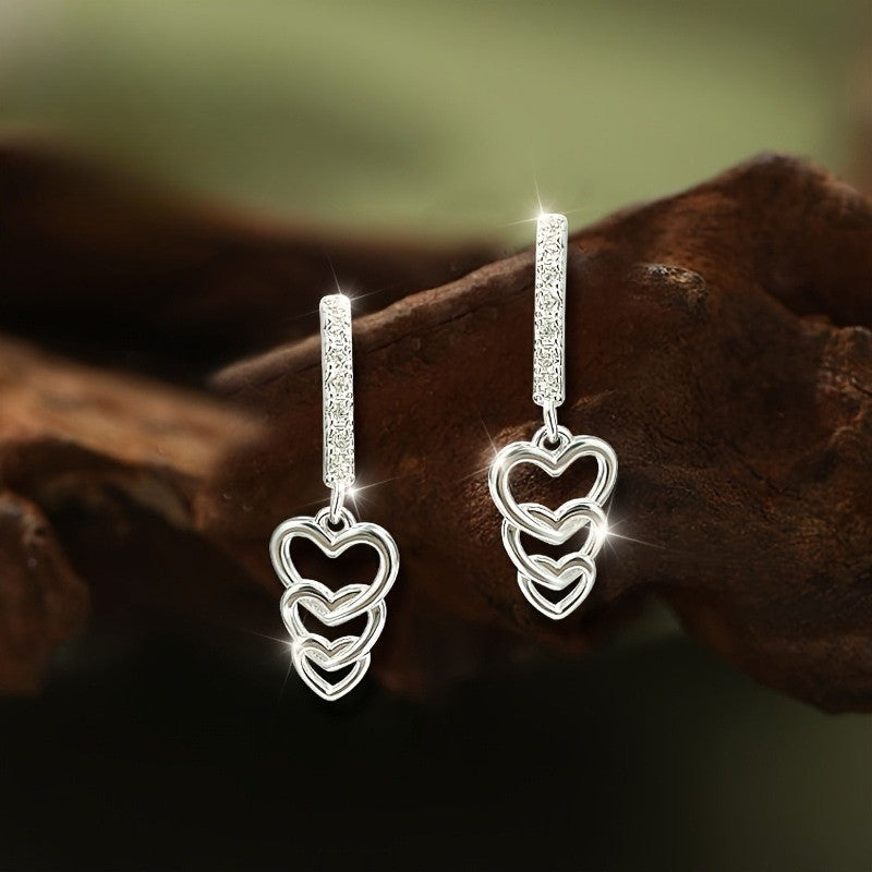 Triple Heart Bar Drop Earrings