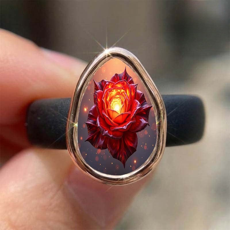Glowing Rose Teardrop Ring