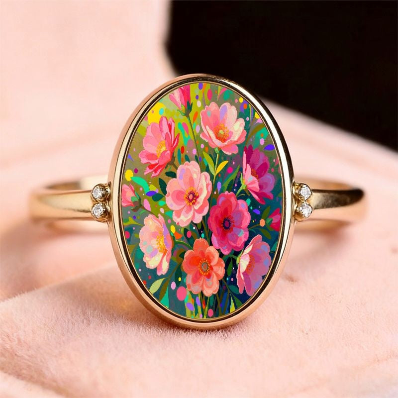 Vibrant Floral Oval Ring