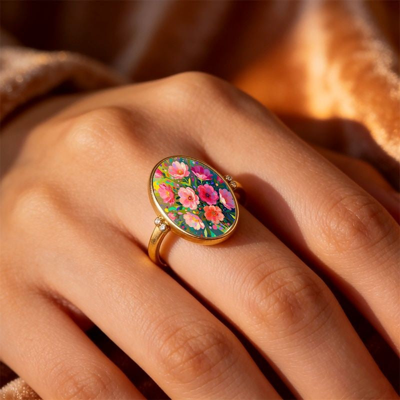 Vibrant Floral Oval Ring