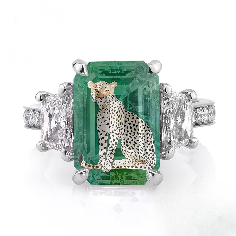 Green Cheetah Square Ring