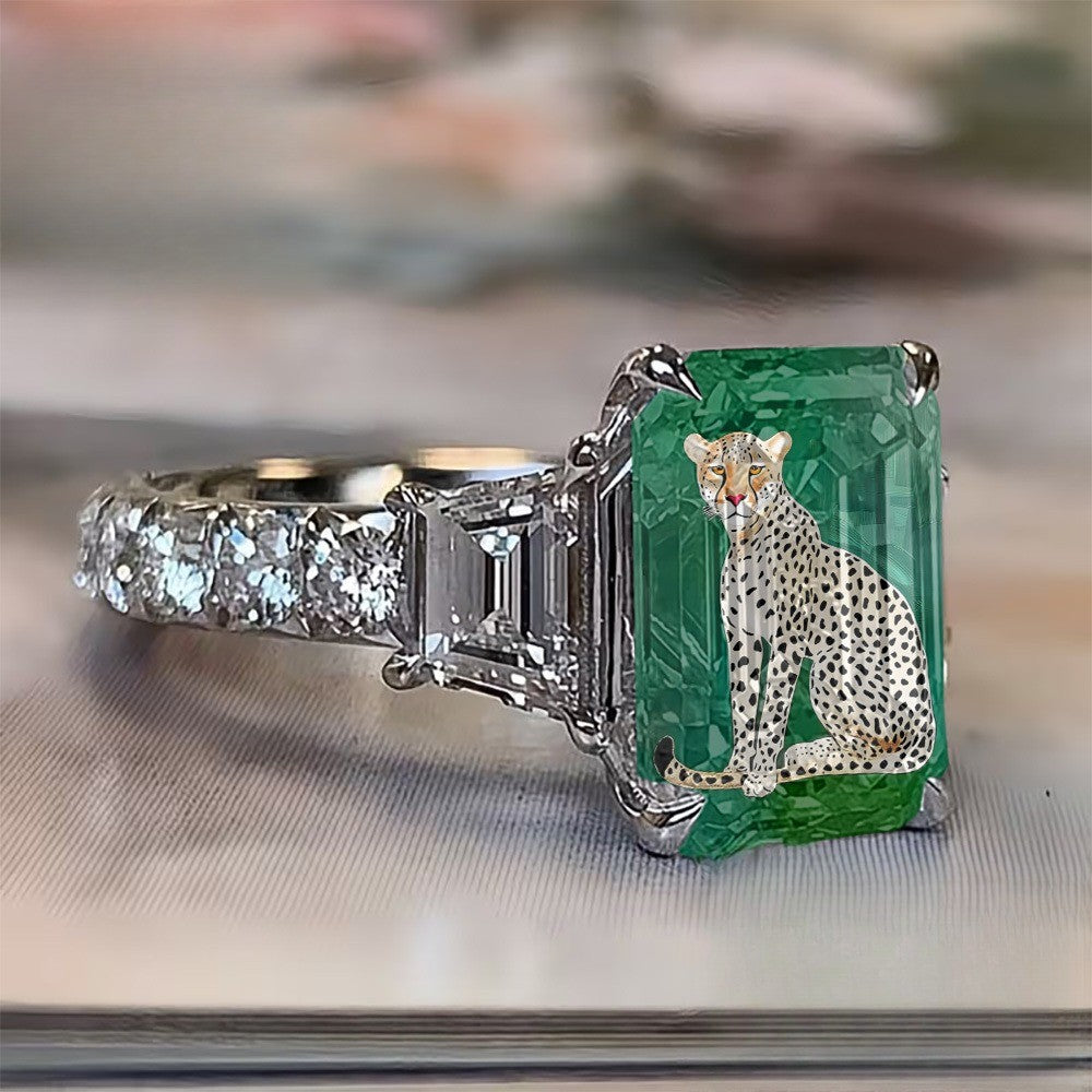Green Cheetah Square Ring