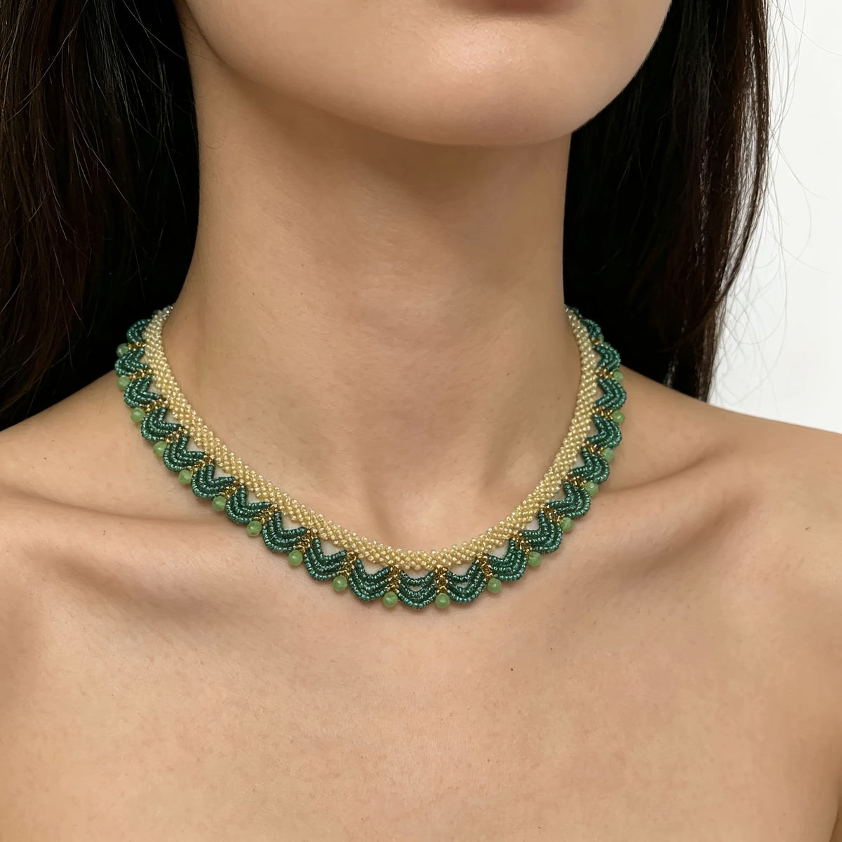 Scalloped Beaded Collar Necklace