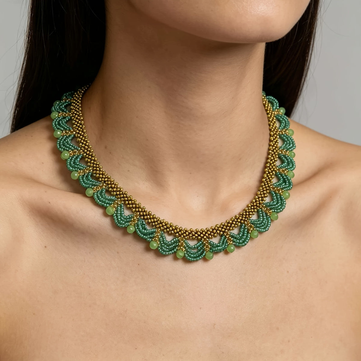 Scalloped Beaded Collar Necklace