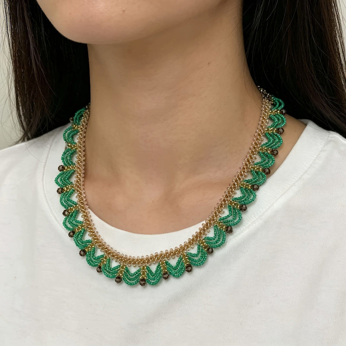 Scalloped Beaded Collar Necklace