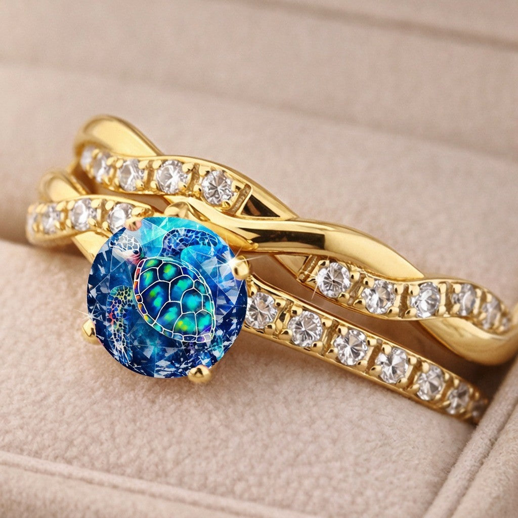 Blue Sea Turtle Twisted Ring