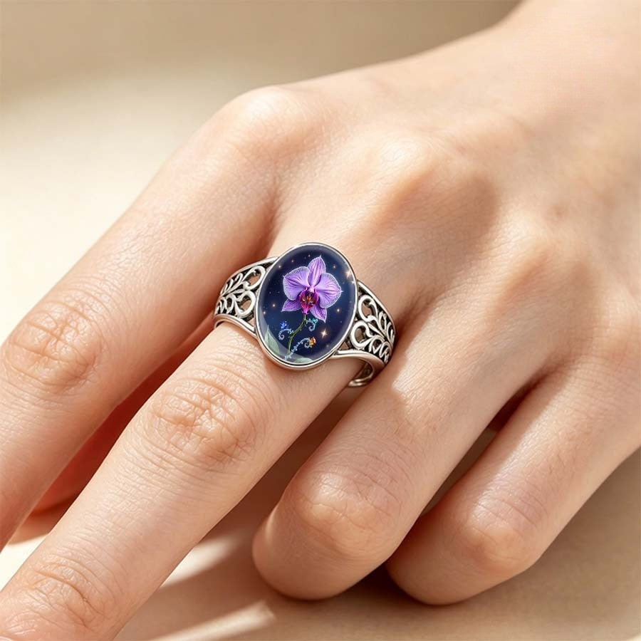Purple Orchid Oval Ring