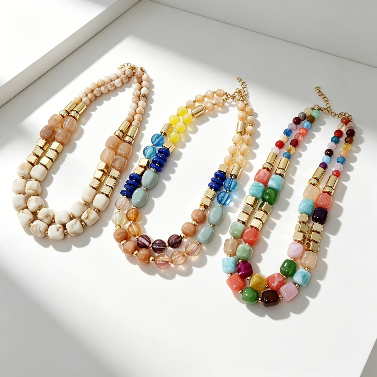 Color Block Resin Bead Necklace