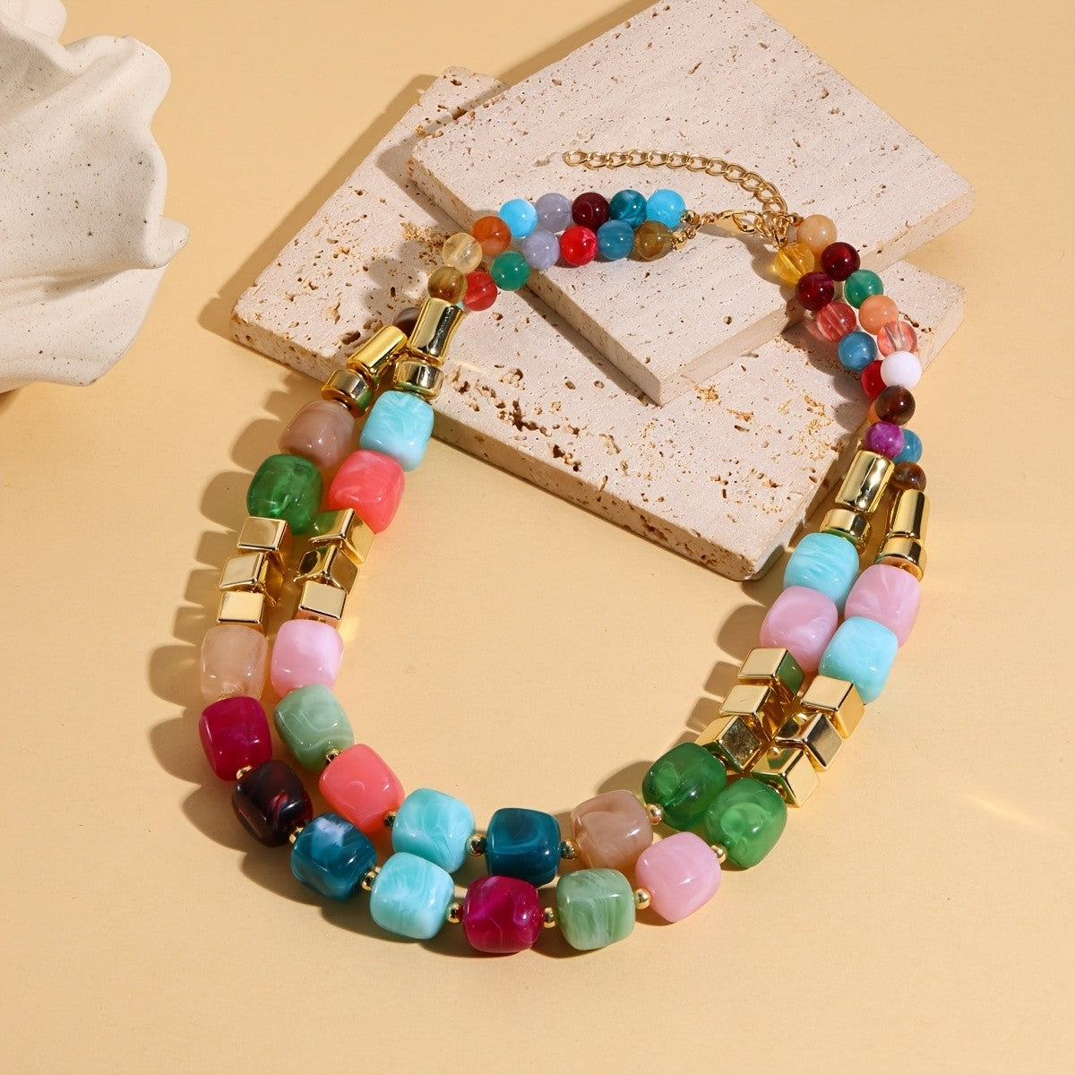 Color Block Resin Bead Necklace
