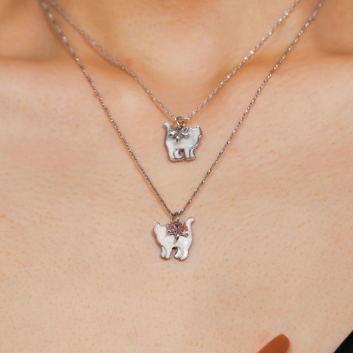 Pink Crystal Cat Necklace