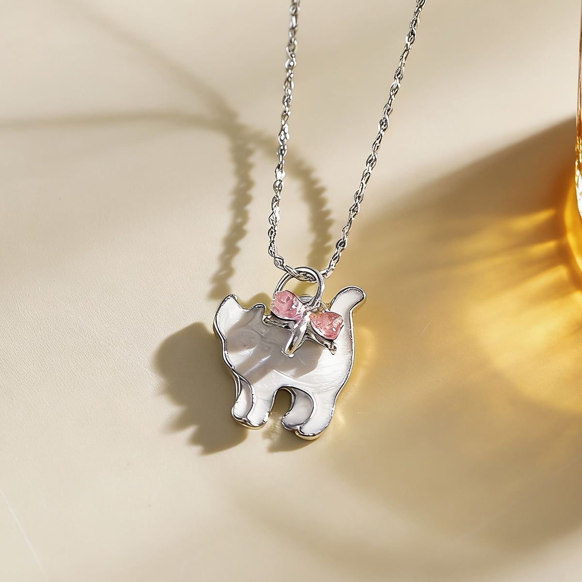Pink Crystal Cat Necklace