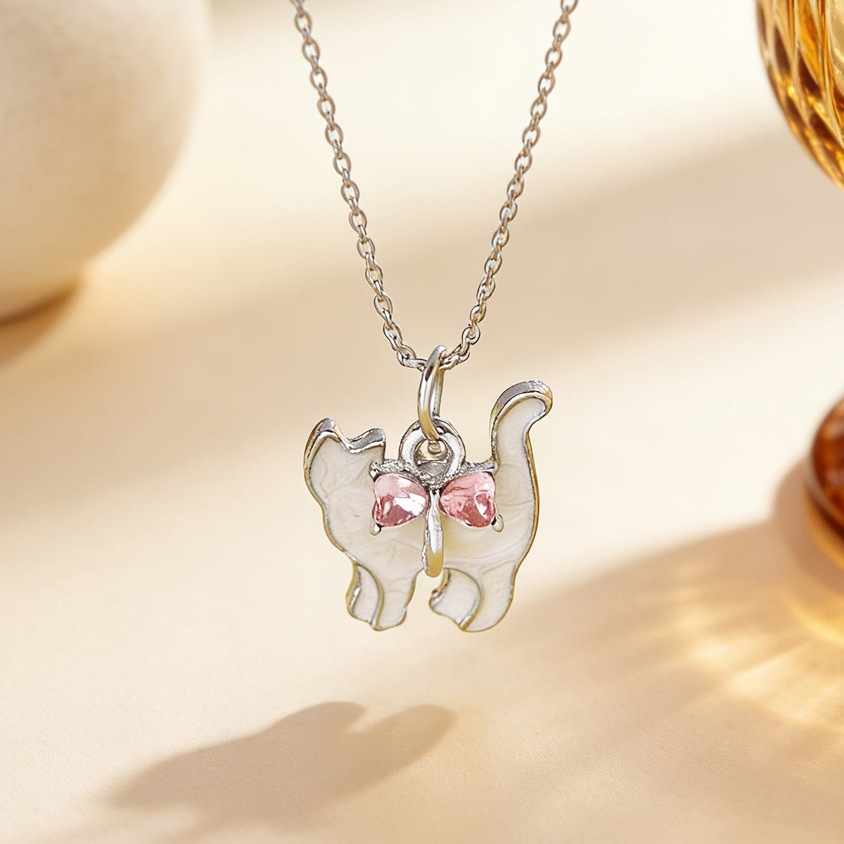 Pink Crystal Cat Necklace