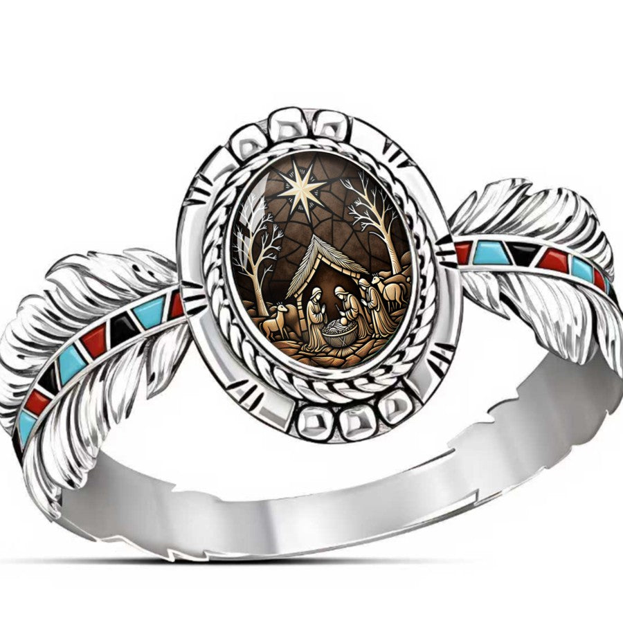 Nativity Scene Feather Ring