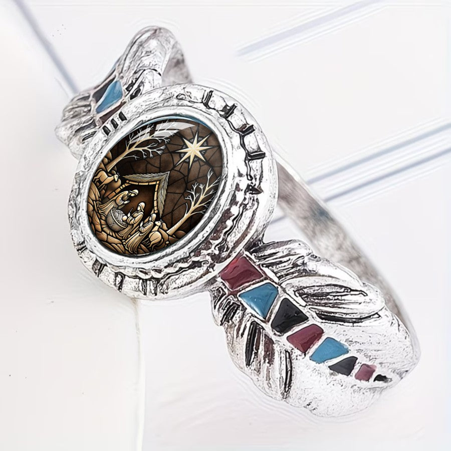 Nativity Scene Feather Ring