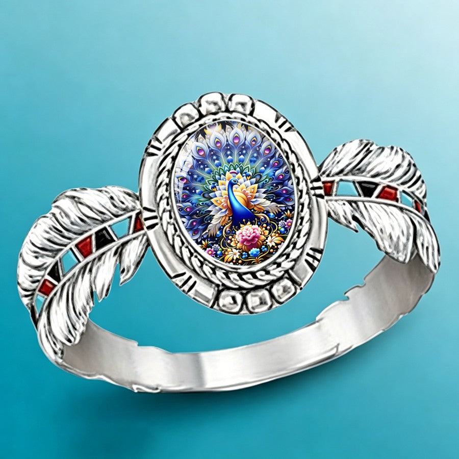 Peacock Feather Oval Ring