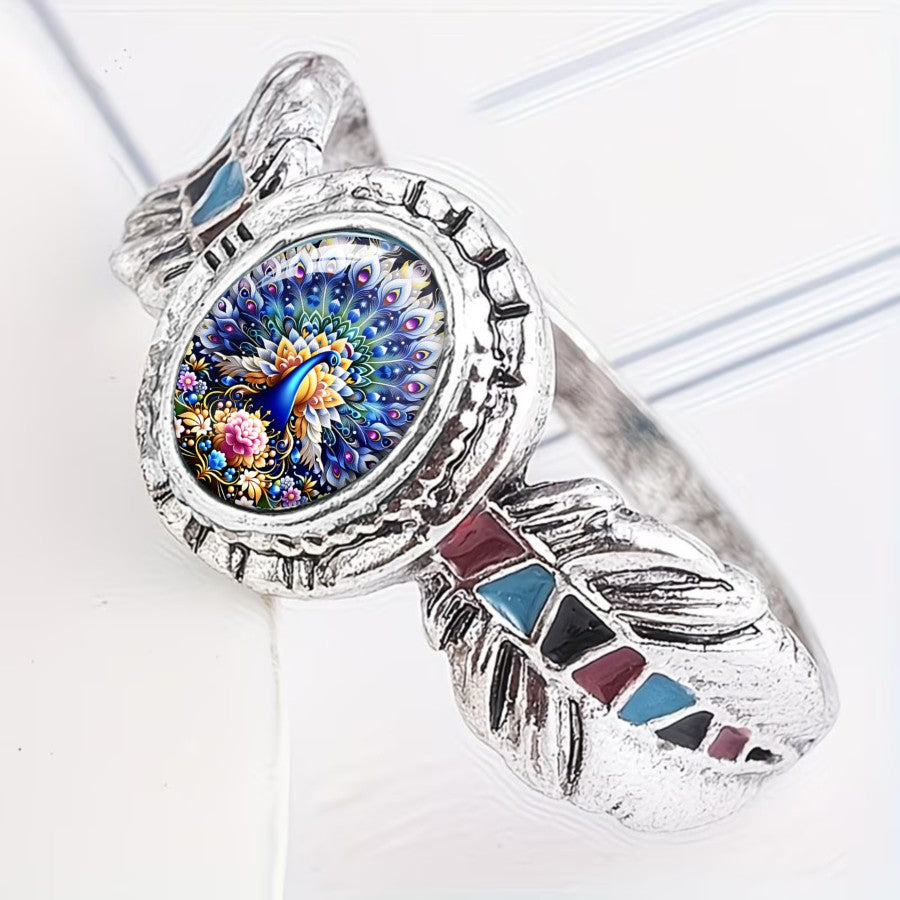 Peacock Feather Oval Ring