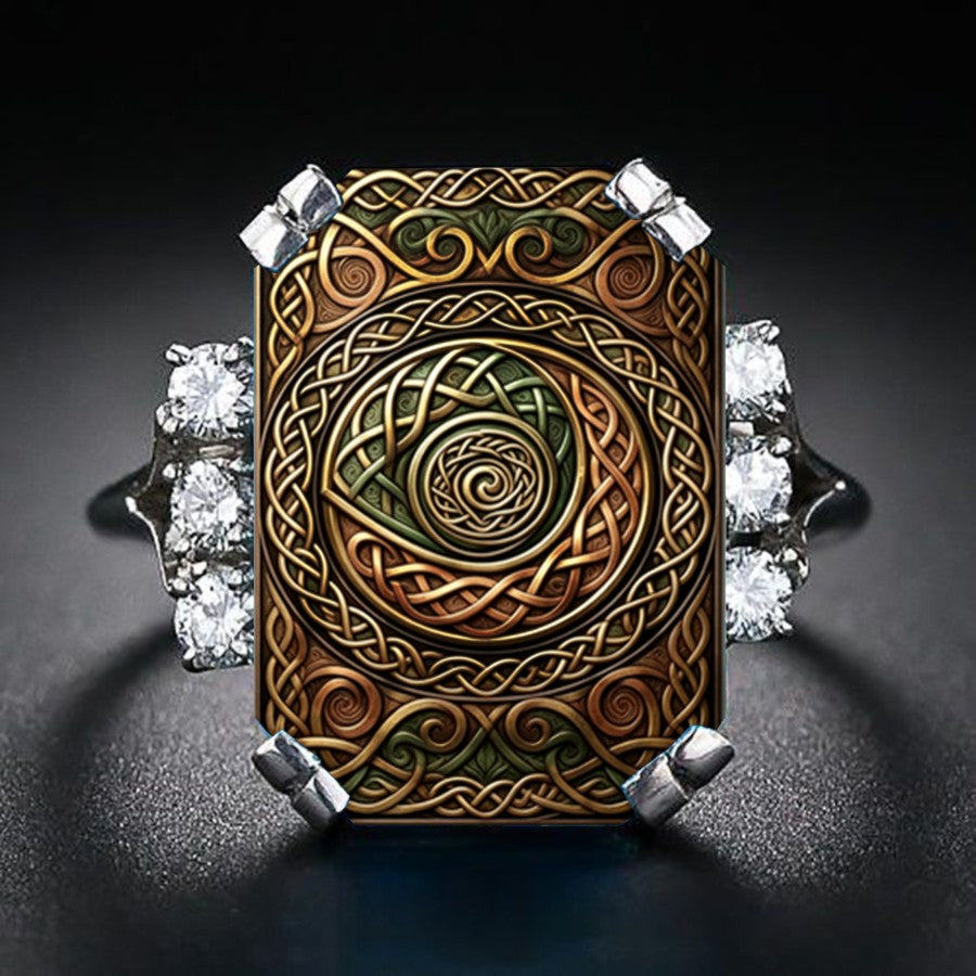 Celtic Spiral Square Ring