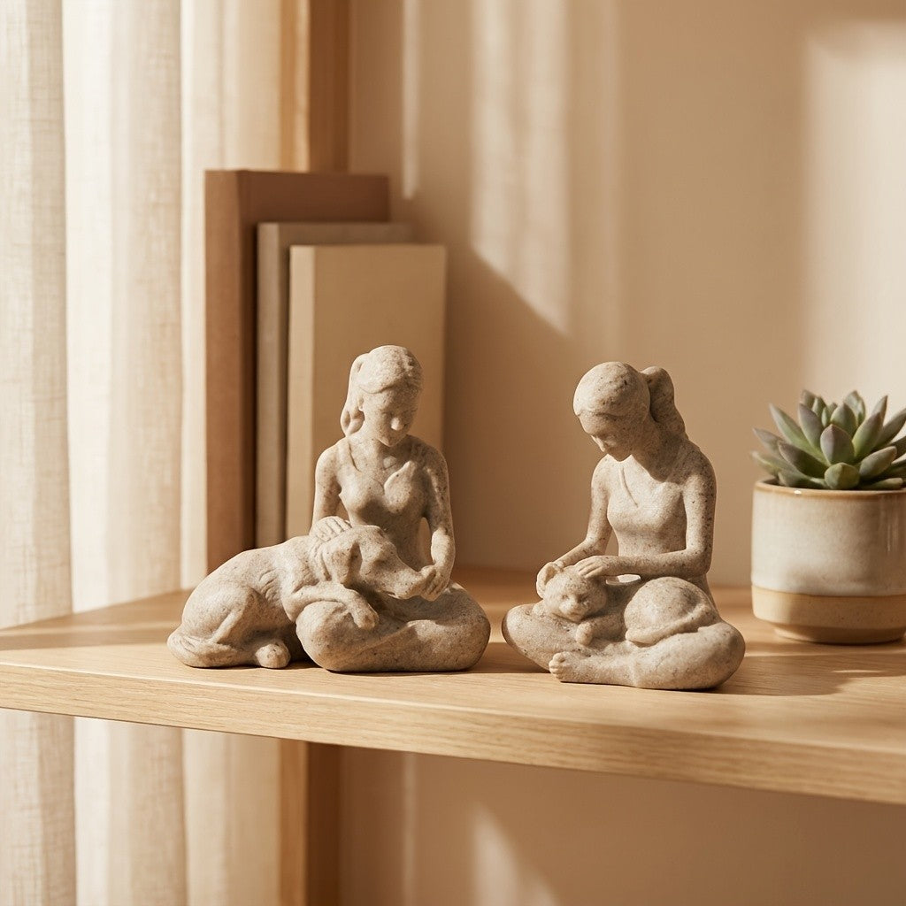 Minimalist Girl & Pet Figurine
