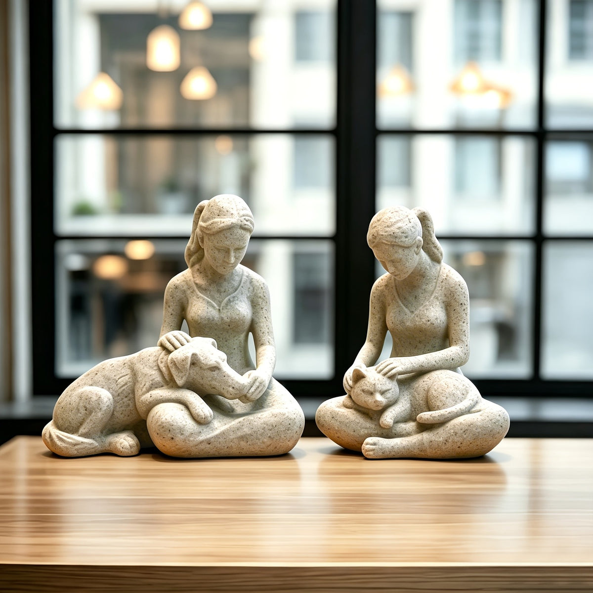 Minimalist Girl & Pet Figurine