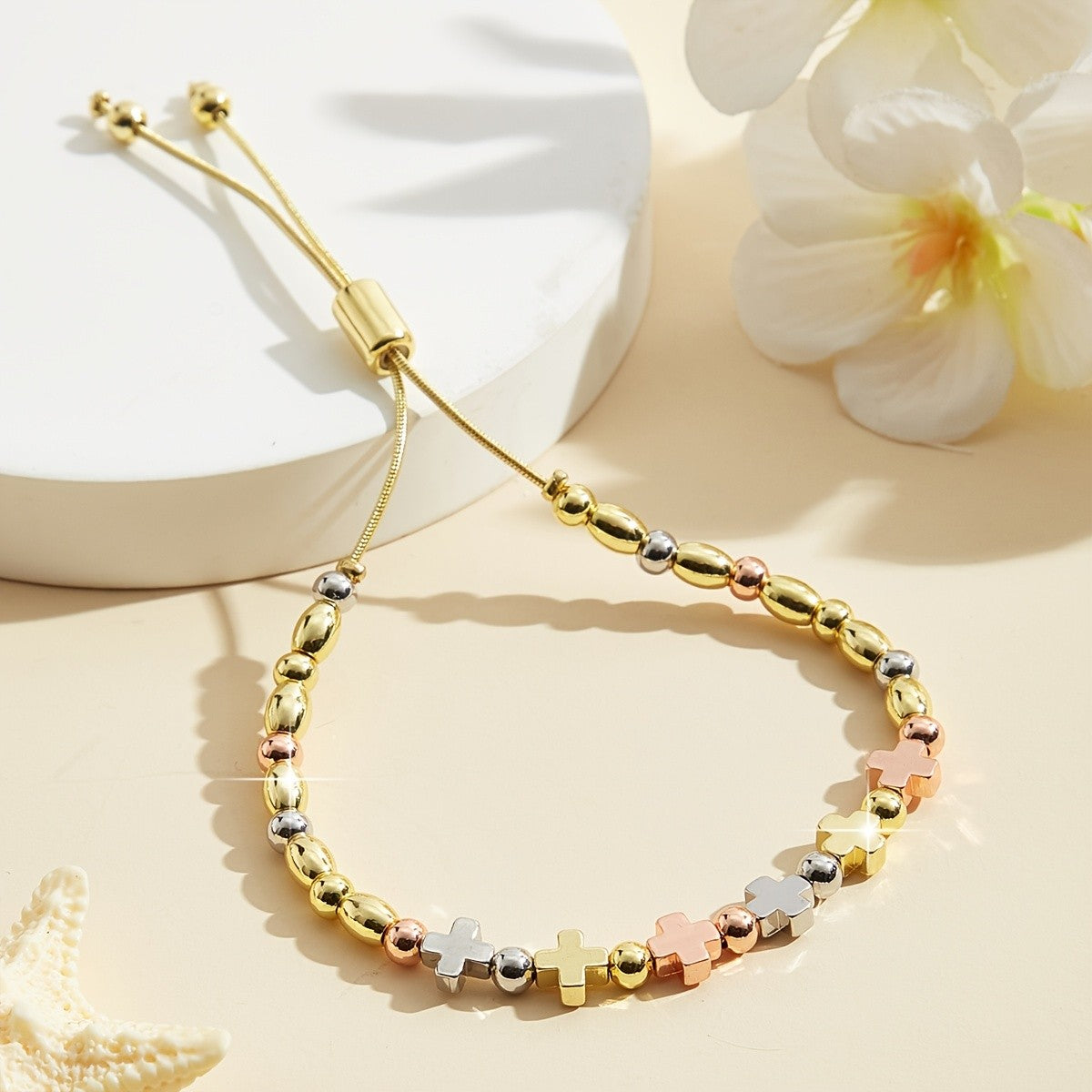 Multicolor Heart & Cross Beaded Bracelet