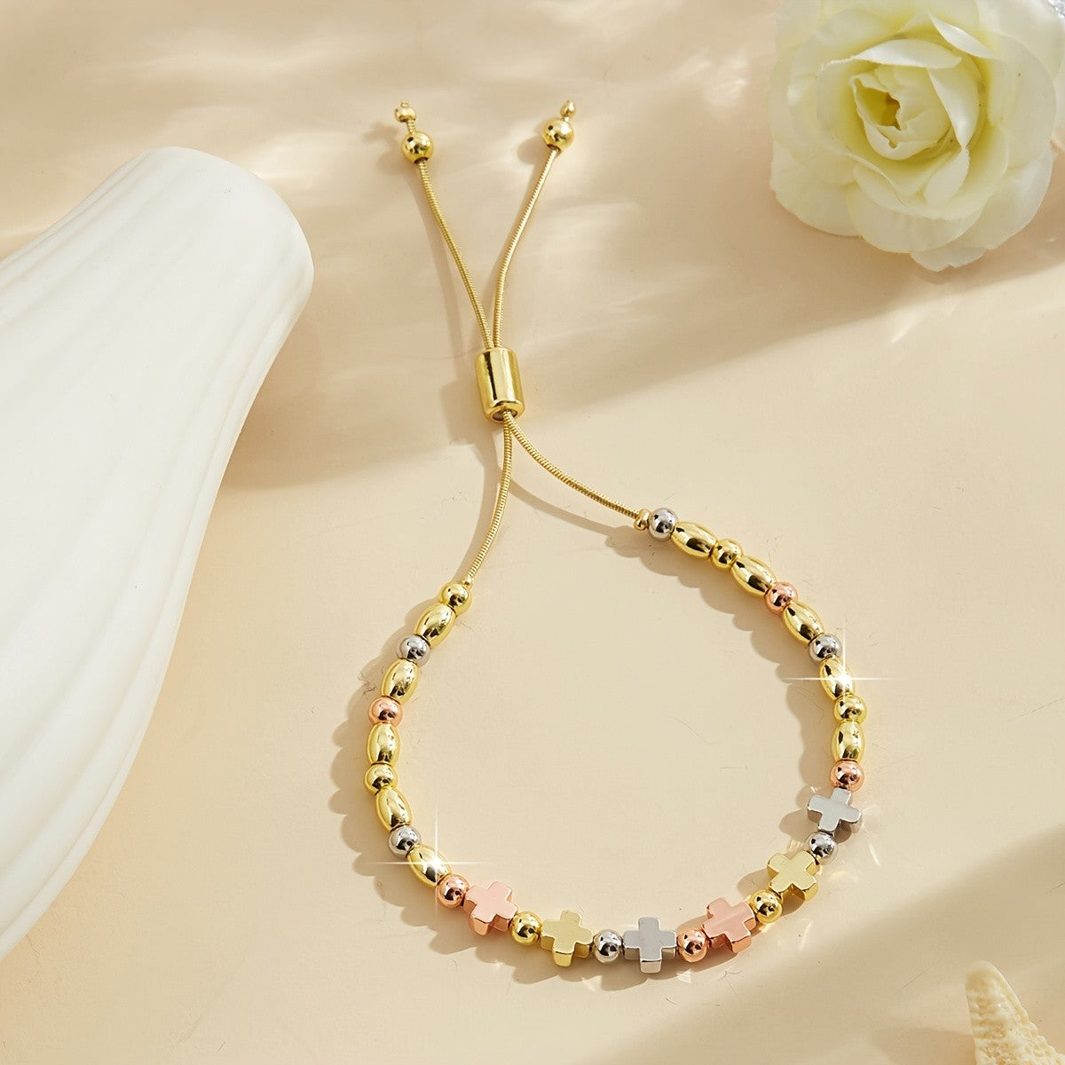 Multicolor Heart & Cross Beaded Bracelet