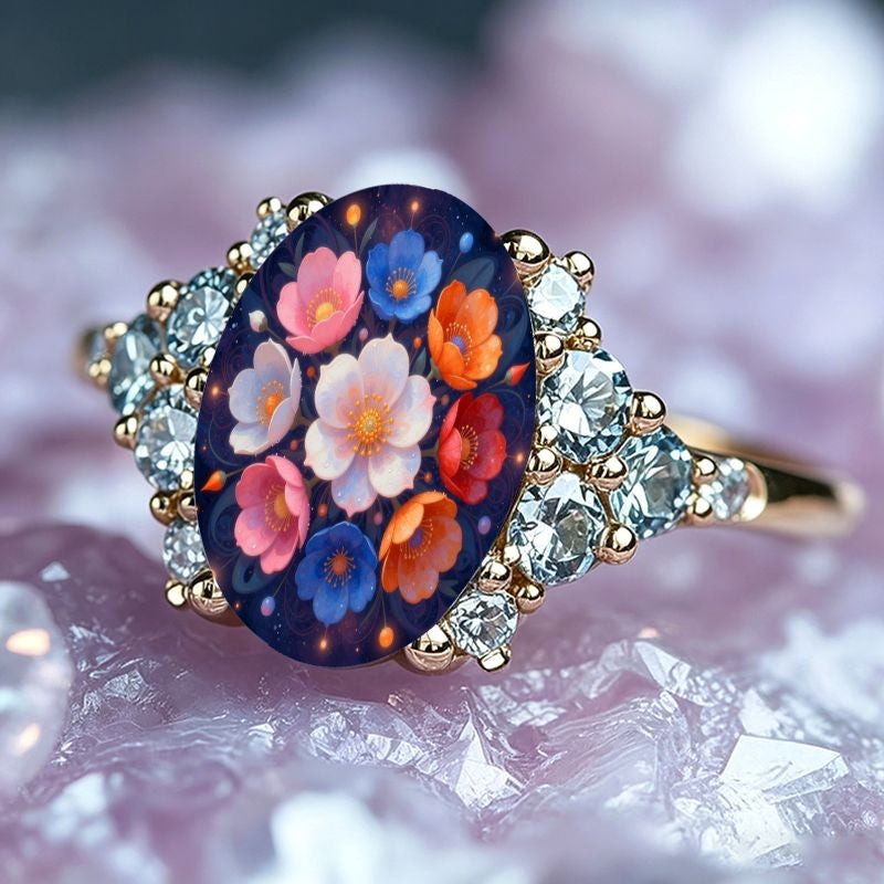 Midnight Floral Oval Ring