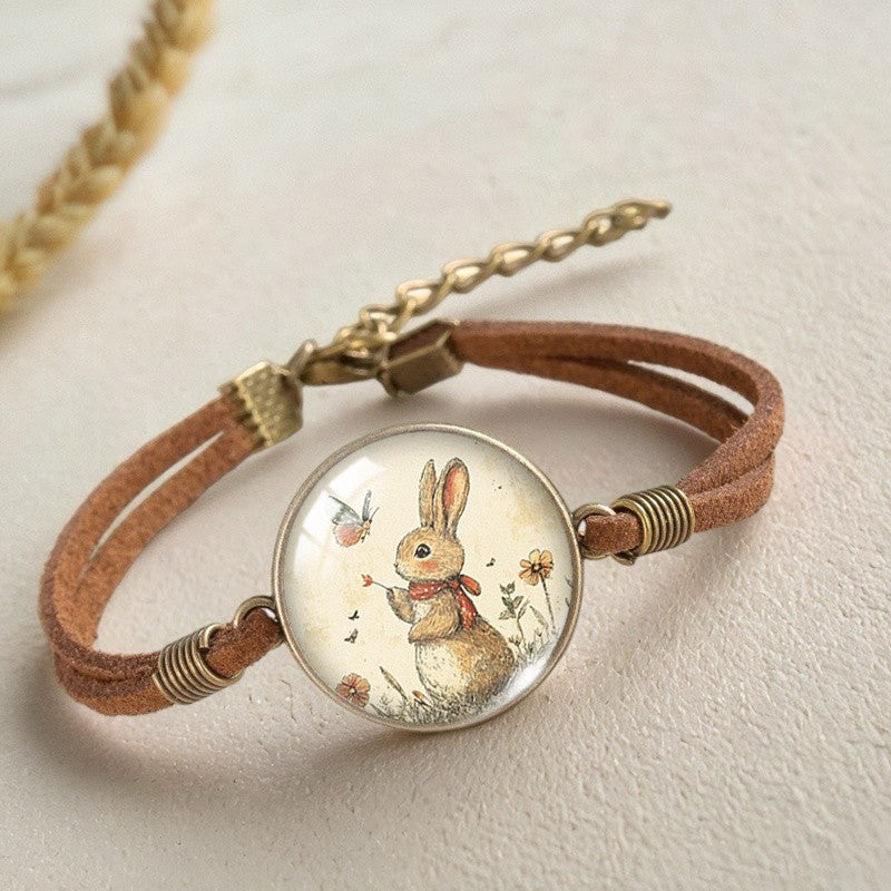 Rabbit & Butterfly Leather Bracelet