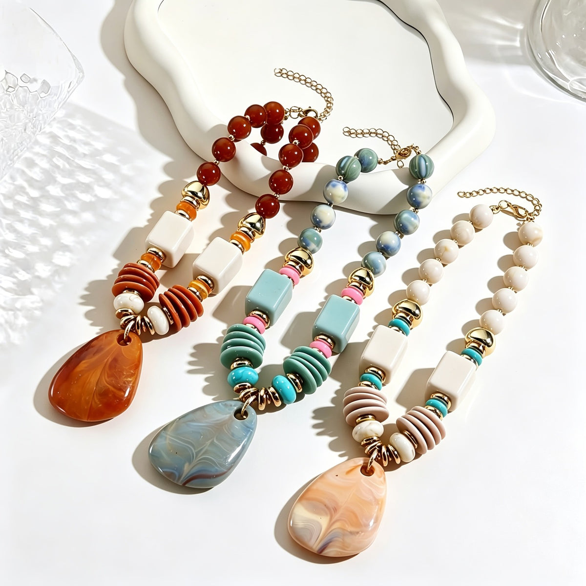 Marbled Teardrop Statement Necklace