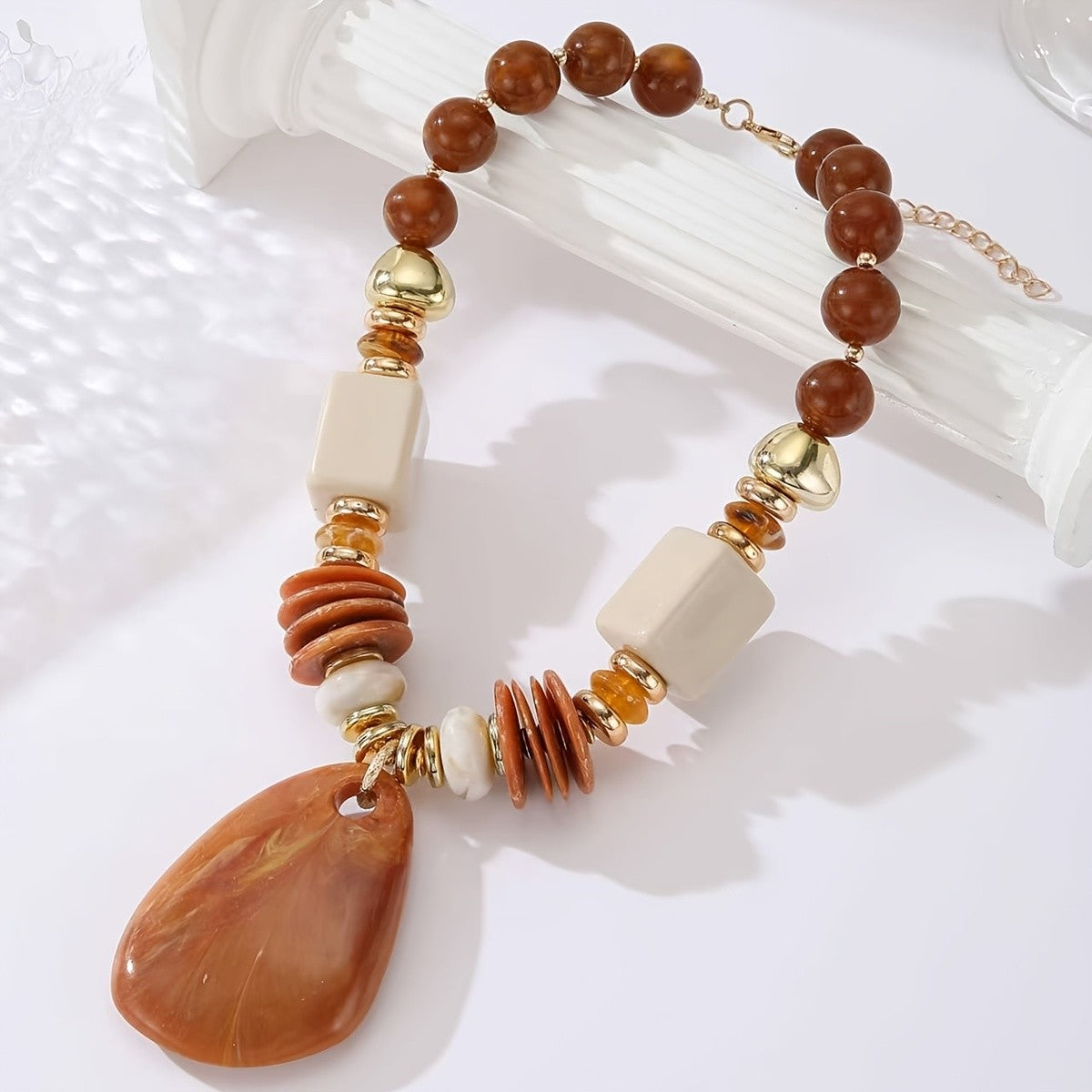 Marbled Teardrop Statement Necklace