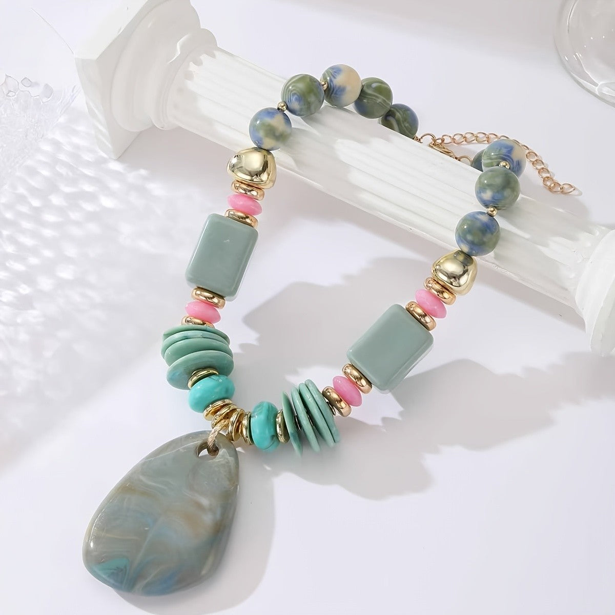 Marbled Teardrop Statement Necklace