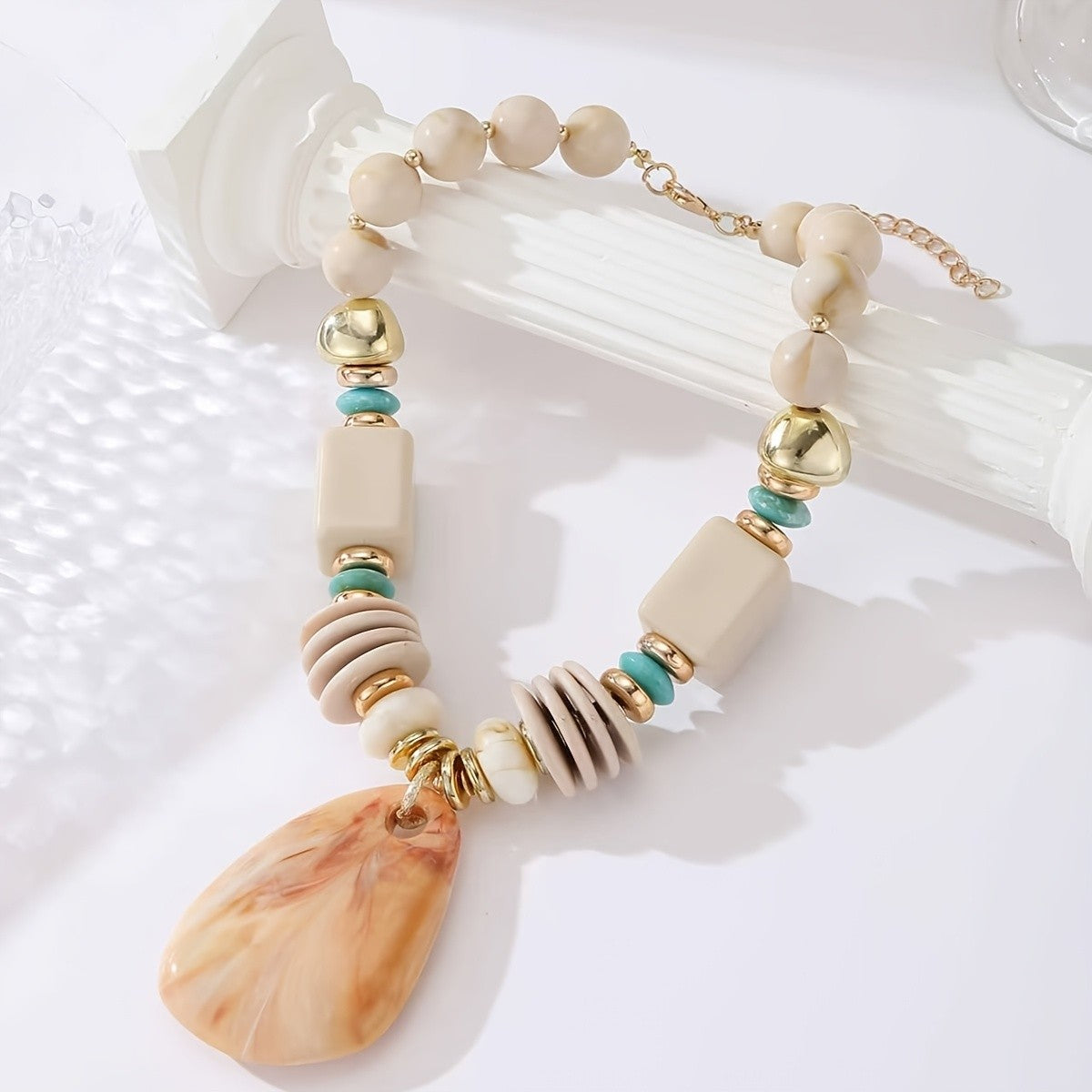 Marbled Teardrop Statement Necklace