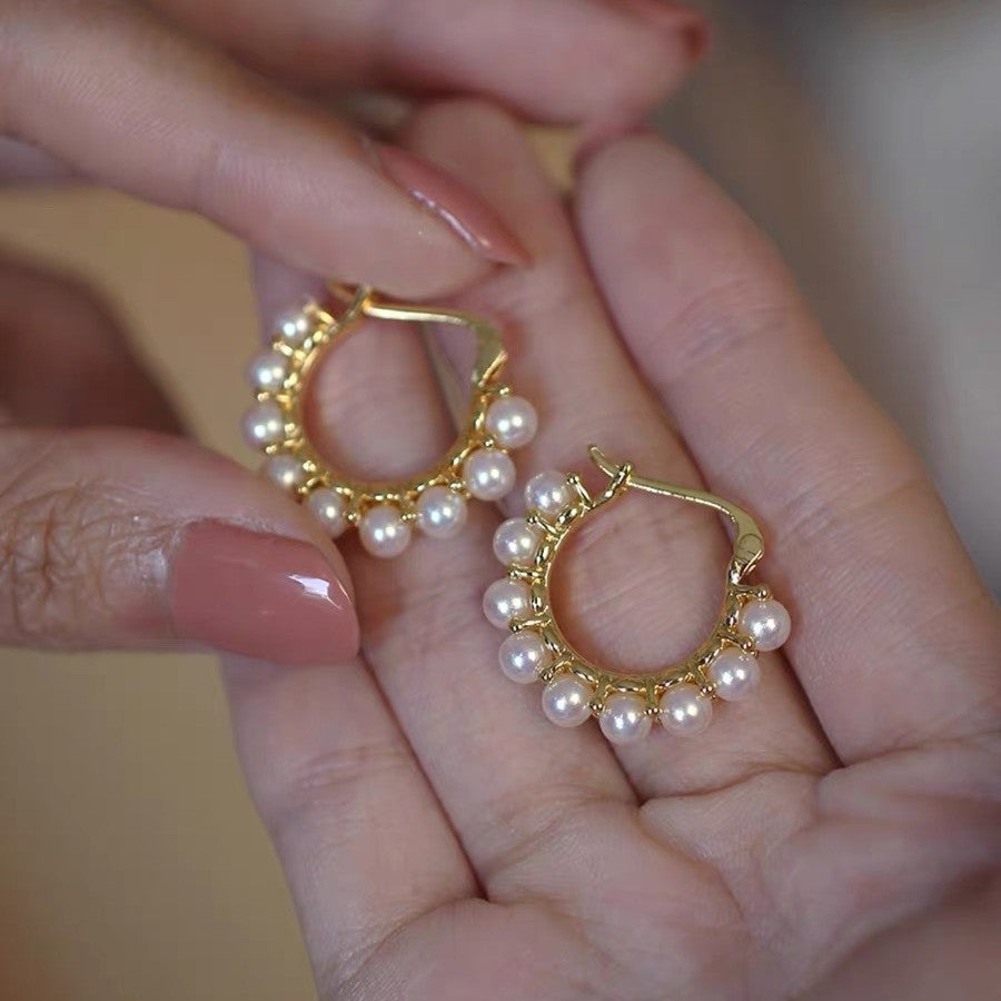 Pearl Cluster Hoop Earrings