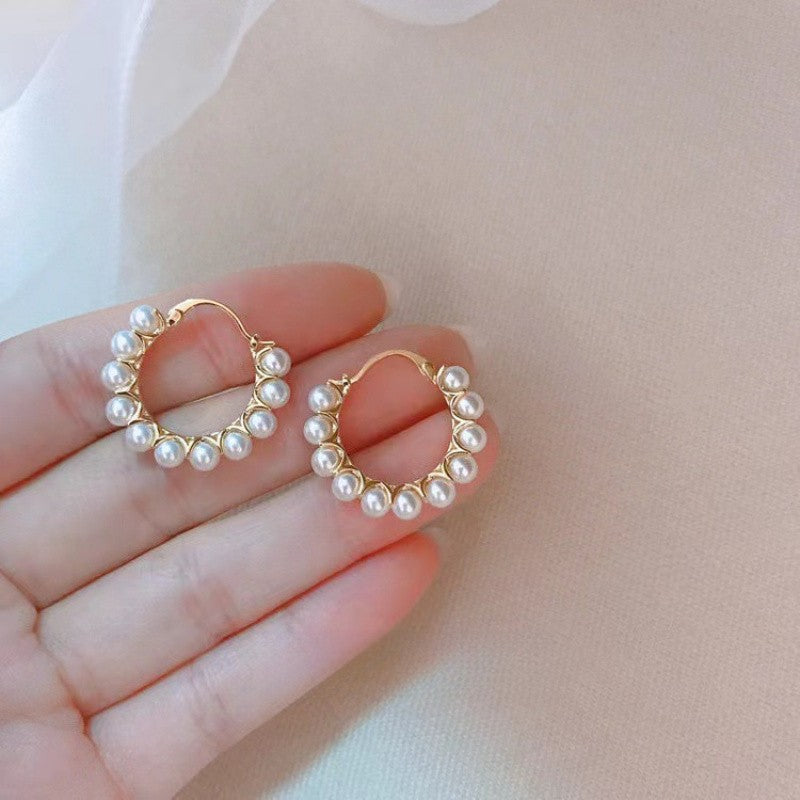 Pearl Cluster Hoop Earrings