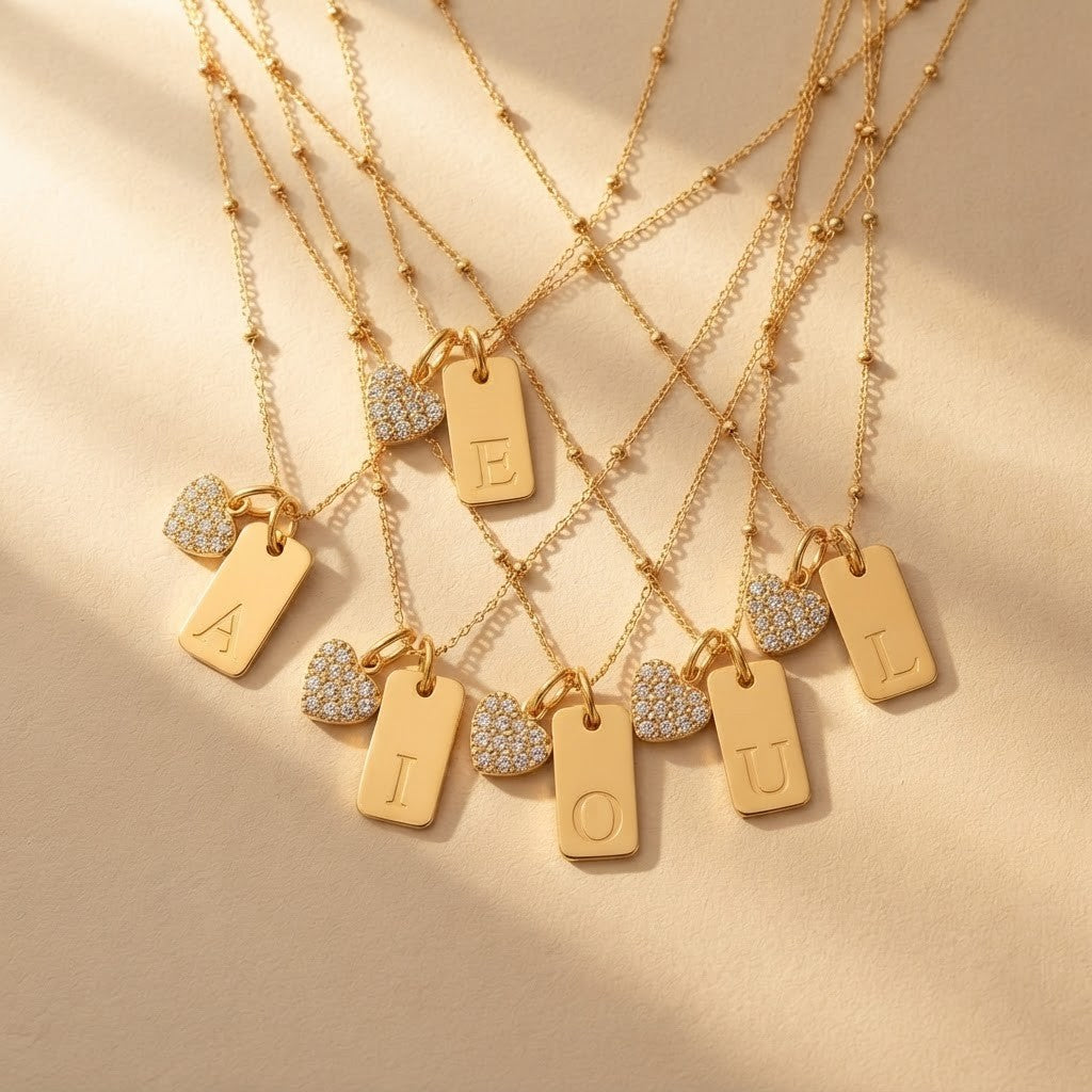 Crystal Heart & Initial Tag Necklace